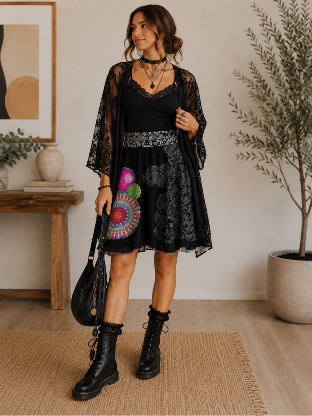 DESIGUAL | Whimsy Goth Cotton A-Line Skirt Size Small